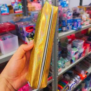 Estojo Escolar Simples Glitter Holográfico Universitário 1 Zíper Best