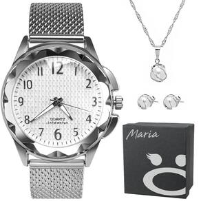 Relogio feminino aço inox prova dagua + colar + pulseira coração qualidade premium silicone casual