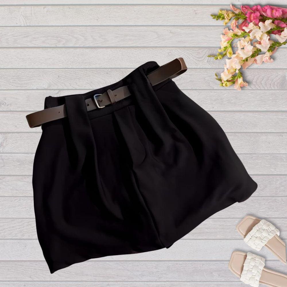 Short Saia Plus Size Feminino Frente e Costa com Cinto de Couro 0406