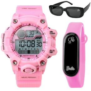 Oculos sol + relogio digital prova dagua rosa infantil data esportivo presente qualidade premium
