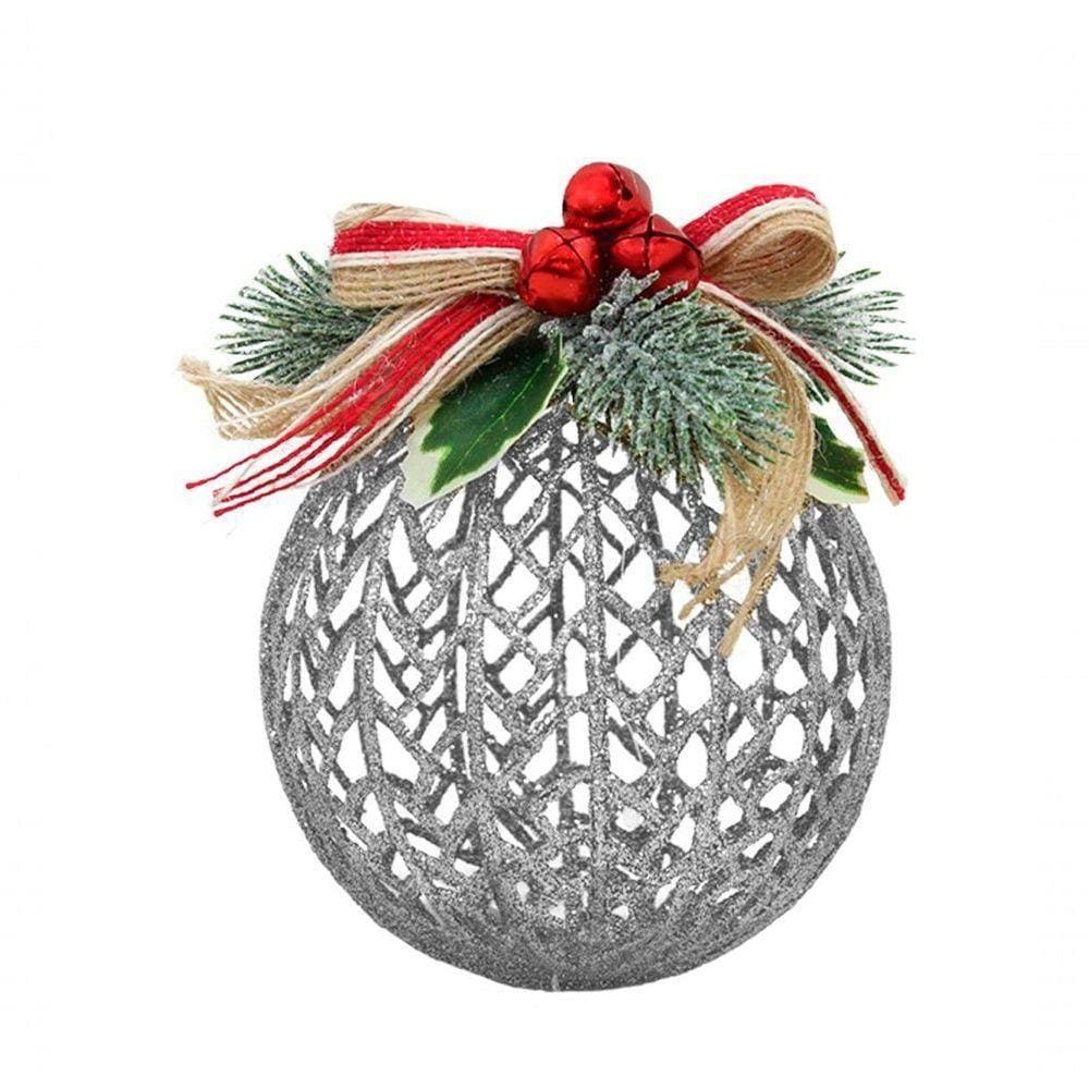 Kit Conjunto 9 Peças Decoração Enfeite Bola árvore Natal Prata Glitter Natalina 12,5cm