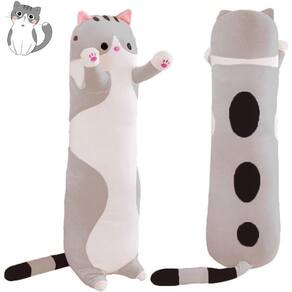 Almofada de pelúcia Yeqivo Long Cat, bicho de pelúcia macio, 50 cm, cinza