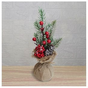 Kit 2 Enfeite De Mesa Natal Berry Vermelhos E Saco De Juta 28cm