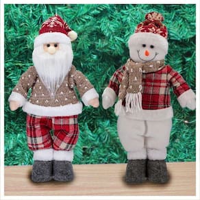 Dupla Boneco De Natal Boneco De Neve E Papai Noel Xadrez 37cm
