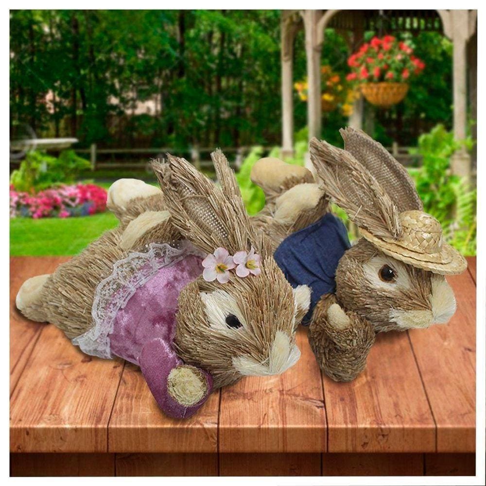 Casal De Coelhos De Páscoa Deitados Decoração Enfeite Coelhinhos 24cm