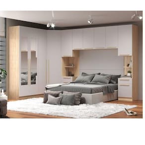 Quarto Modulado 3 Guarda Roupas 2 Mesas de Cabeceira 1 Módulo Ponte Aéreo San Diego Aveiro Oak/Cinza Urbano
