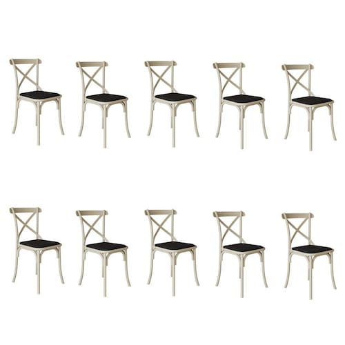 imagem-Kit 10 Cadeiras Katrina Assento Corano Preto Aço Off White - Bege