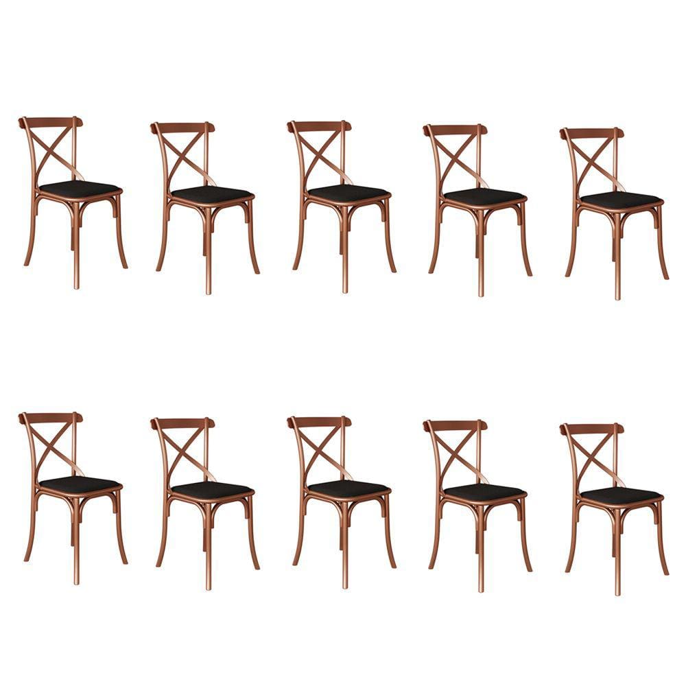 Kit 10 Cadeiras Katrina Assento Corano Preto Aço Cobre