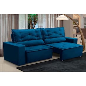 Sofá Retrátil e Reclinável 3 lugares com Molas 2,00m Laura Suede Azul Madelina