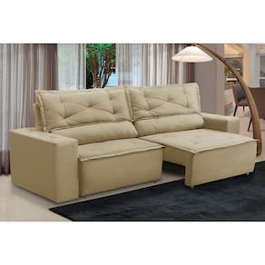 Sofá Retrátil e Reclinável 3 lugares com Molas 2,00m Laura Suede Bege Madelina