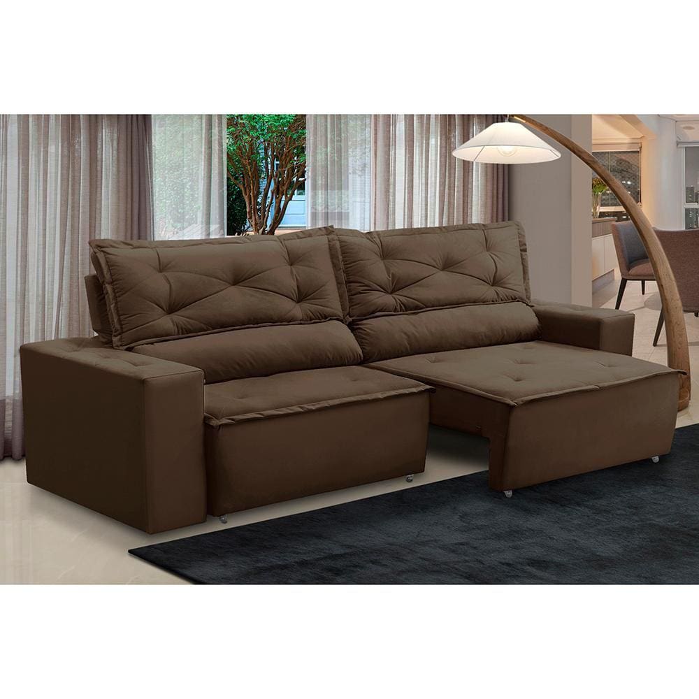 Sofá Retrátil e Reclinável 3 lugares com Molas 2,00m Laura Suede Marrom Madelina