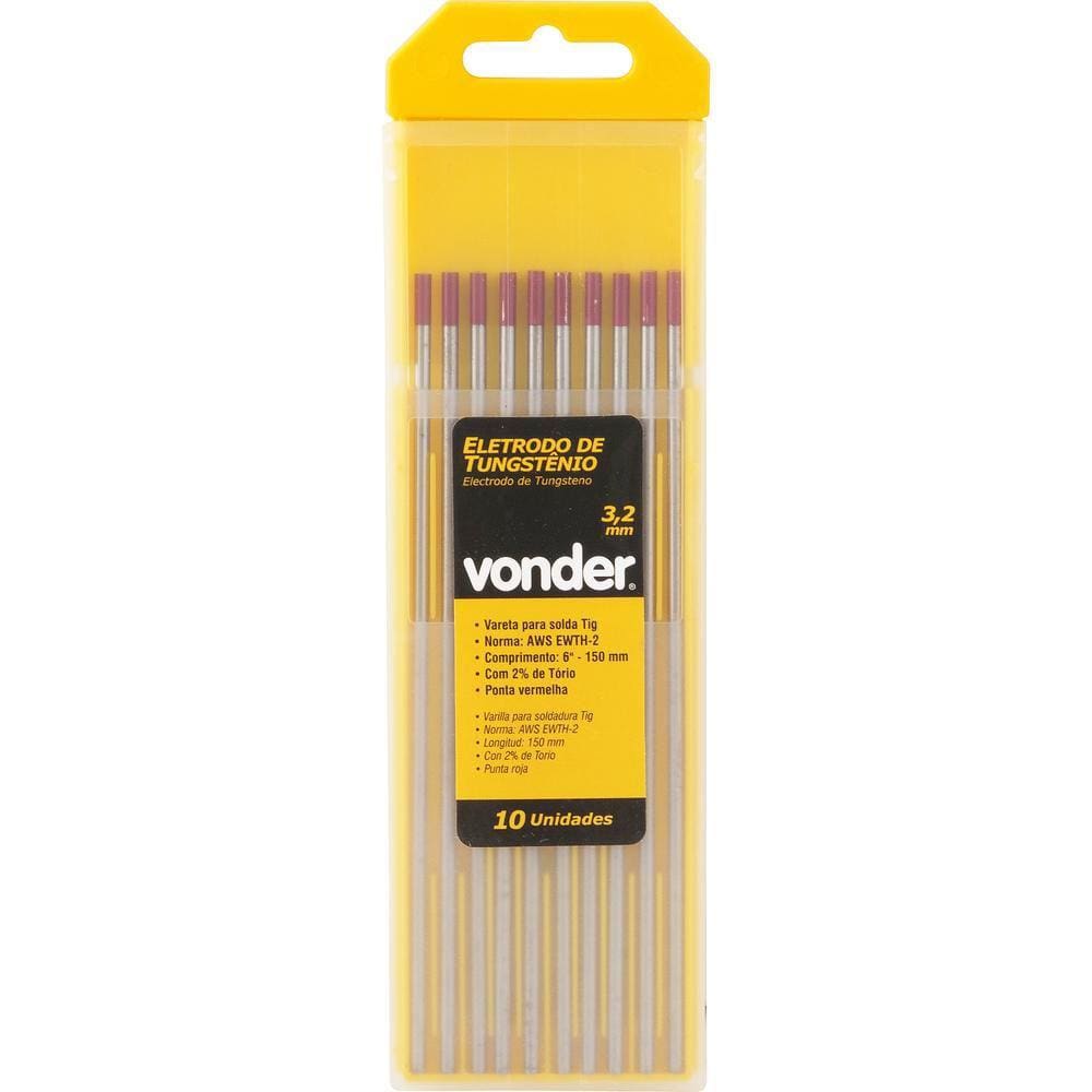Eletrodo tungstênio 3,2mm vermelho c/ tório c/ 10 pç Vonder