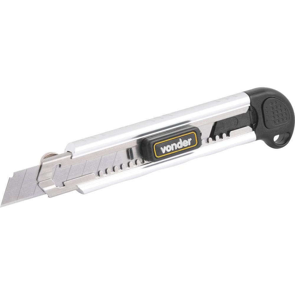 Estilete Largo 18mm Corpo Alumínio Com Guia Metálica Botão T