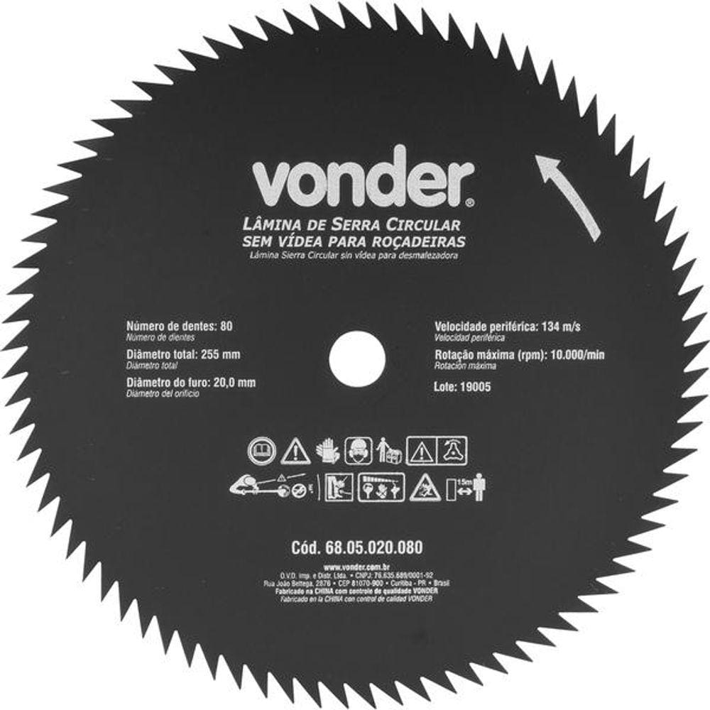Lâmina Circular p/ Roçadeira s/ Videa 255x20,0x80  Vonder