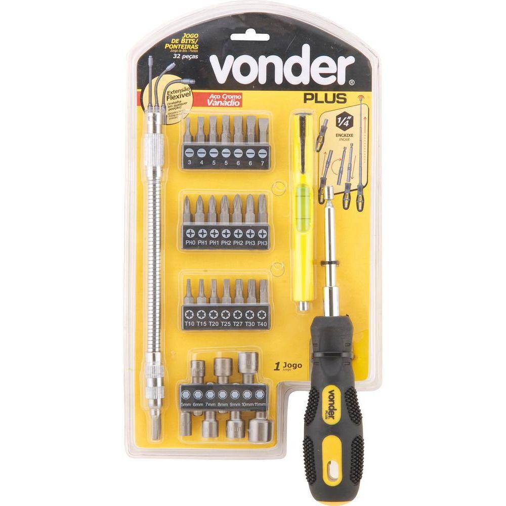 Jogo bits ponteiras 1/4” c/ 32 pç cromo vanádio Vonder Plus