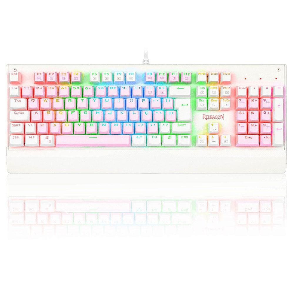 Teclado Mecânico Gamer Redragon Kala, RGB, Switch Outemu Blue, ABNT2, Rosa e Branco