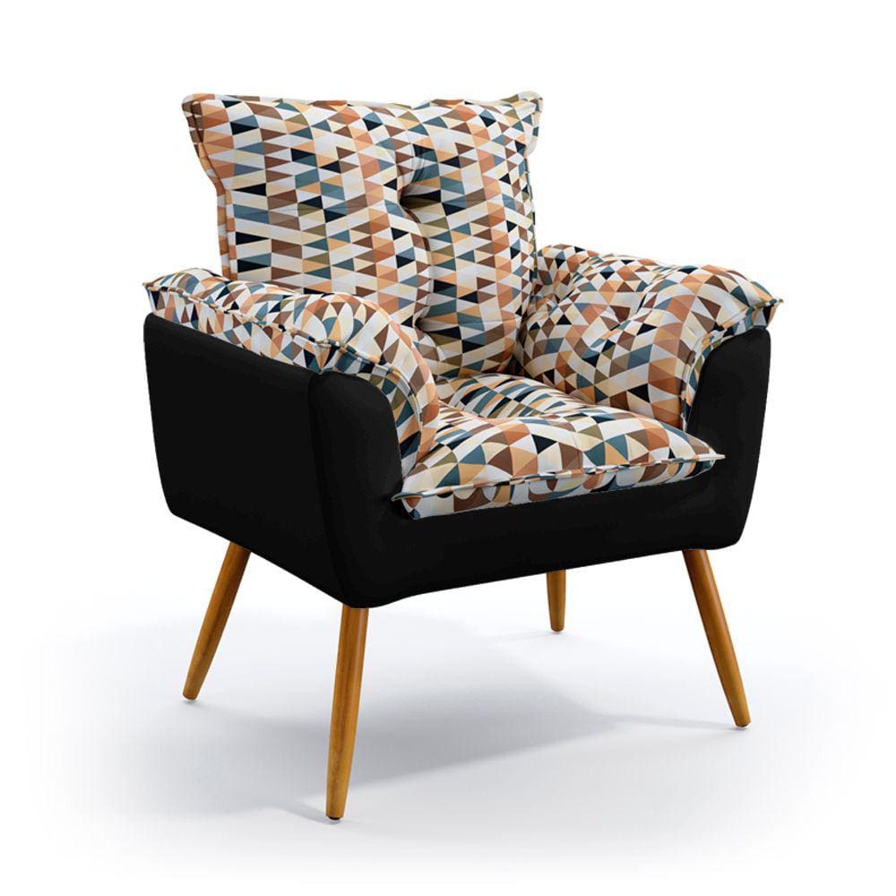 Poltrona Beta / F-014 N-024 Sued Estampado Bege com Veludo Preto