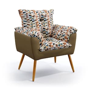Poltrona Beta / F-014 N-029 Sued Estampado Bege com Veludo Capuccino