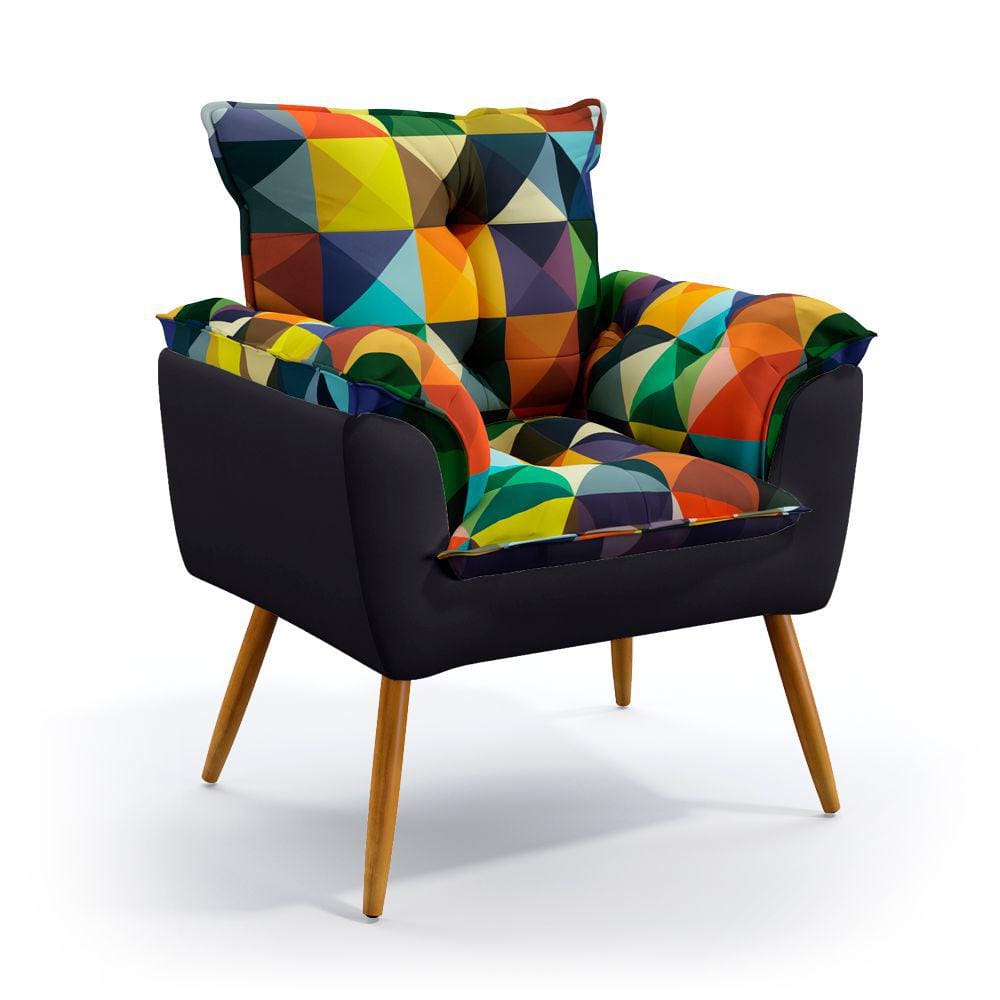 Poltrona Beta / F-015 N-022 Sued Estampado Vermelho com Veludo Cinza Escuro