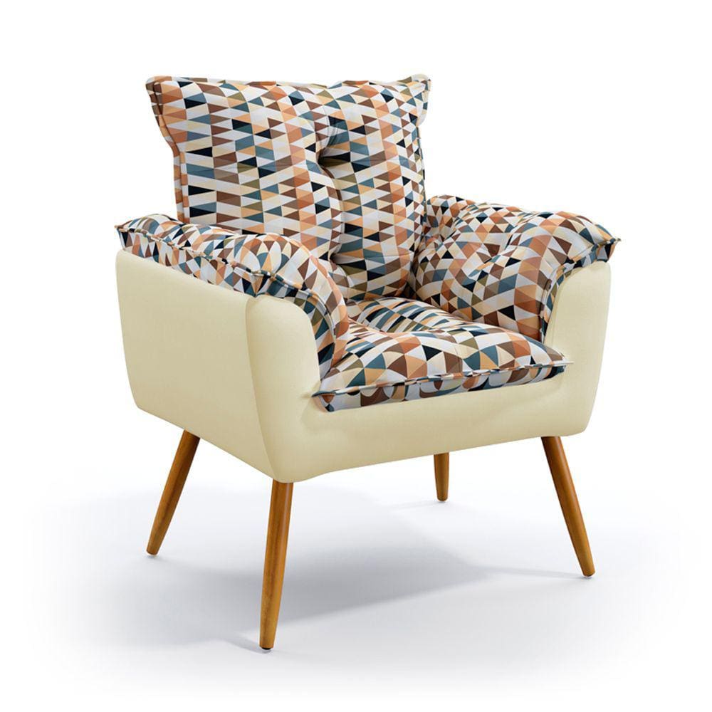 Poltrona Beta / F-014 N-030 Sued Estampado Bege com Veludo Bege