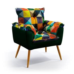 Poltrona Beta / F-015 N-026 Sued Estampado Vermelho com Veludo Verde