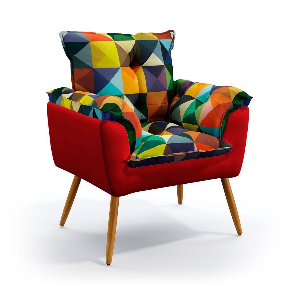Poltrona Beta / F-015 N-033 Sued Estampado Vermelho com Veludo Vermelho