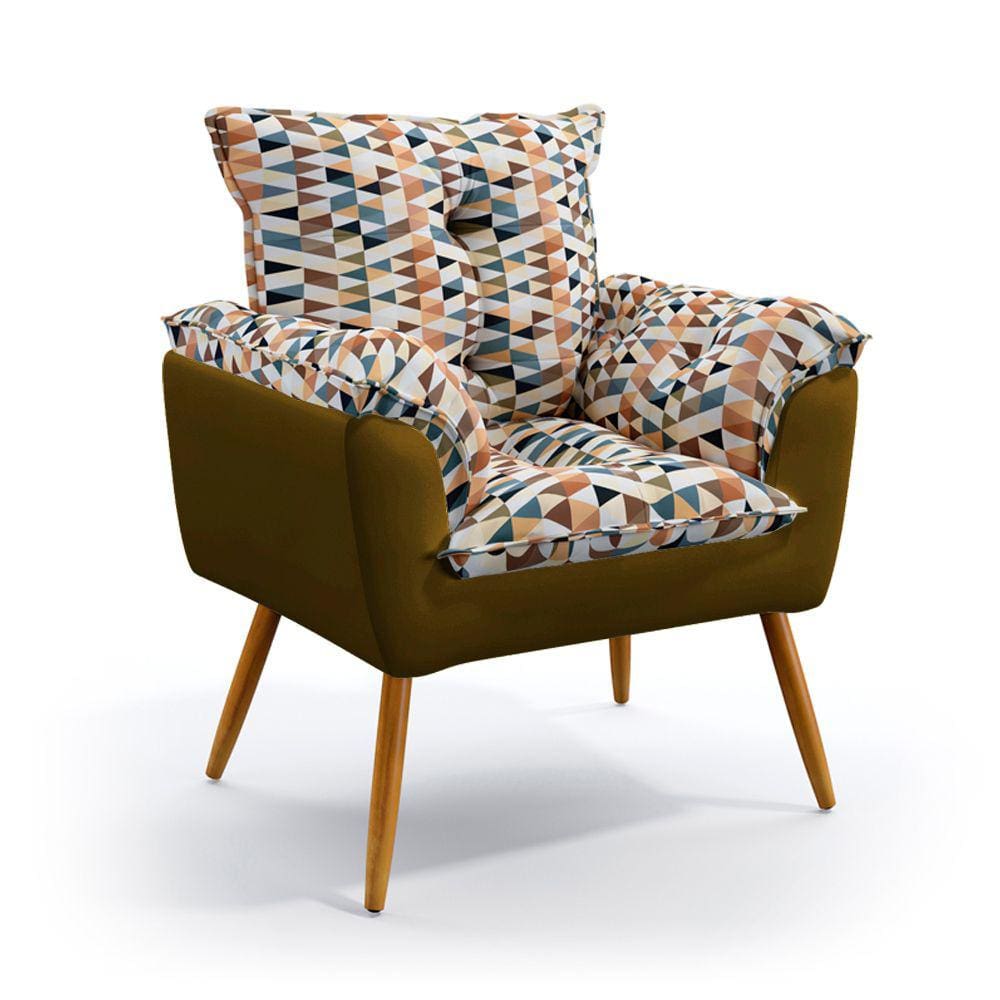 Poltrona Beta / F-014 N-028 Sued Estampado Bege com Veludo Capuccino 