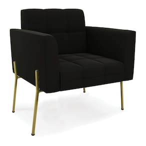 Poltrona Pé de Ferro Dourado para Sala Elisa Suede Preto D03 - D`Rossi