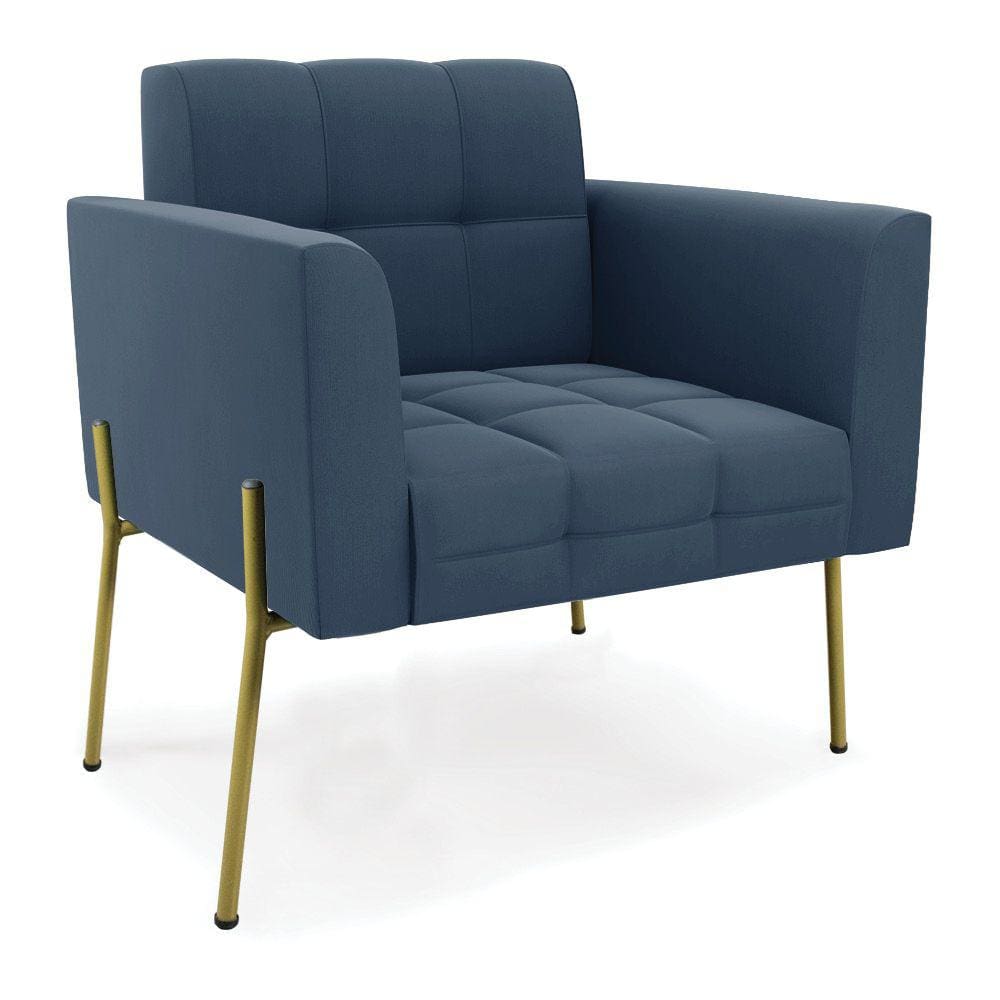 Poltrona Pé de Ferro Dourado para Sala Elisa Suede Azul Marinho D03 - D`Rossi