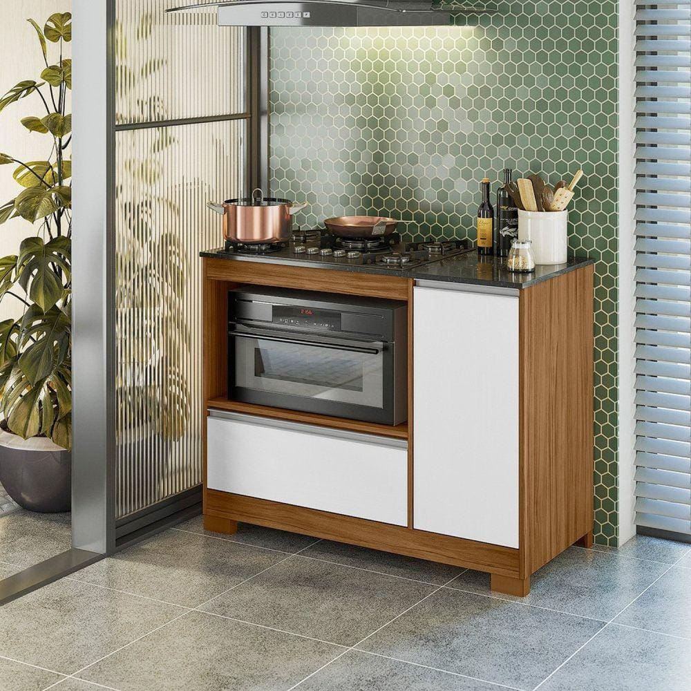Balcão Para Fogão Cook top de 5 Bocas com Gavetão Freijo Trend/Branco New