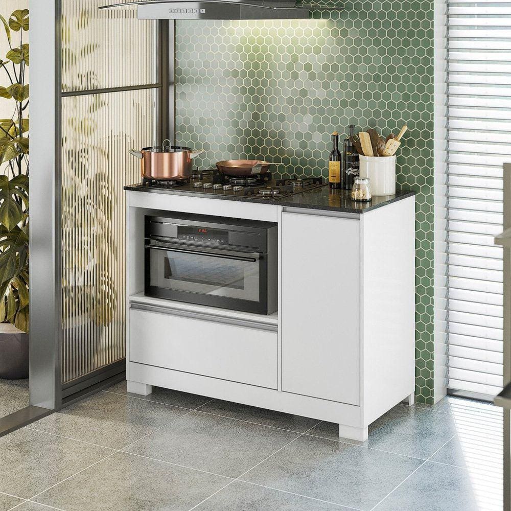 Balcão Para Fogão Cook top de 5 Bocas com Gavetão Branco New