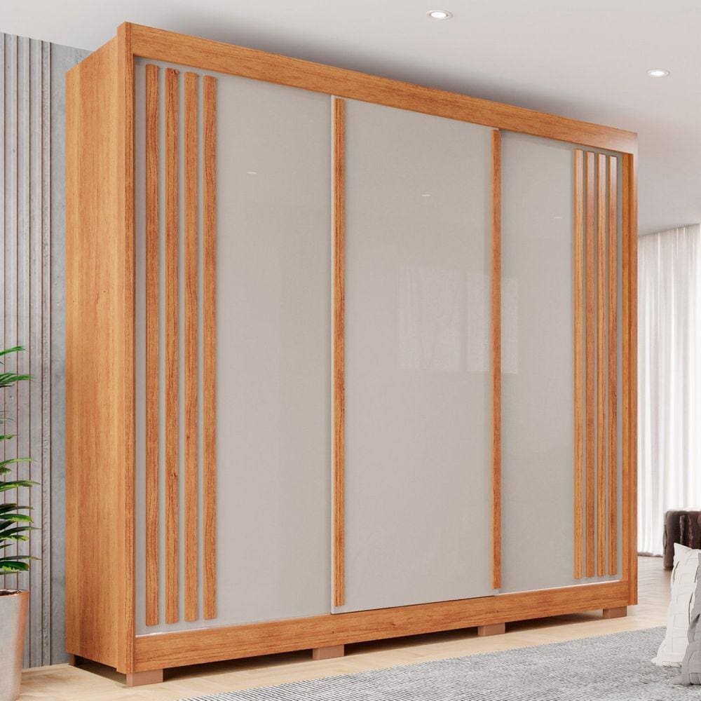 Guarda-Roupa Casal 3 Portas 4 Gavetas Atenas Cinamomo/Off-White
