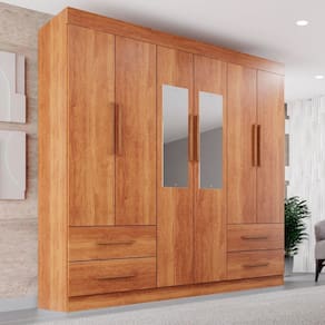 Guarda-Roupa Casal com Espelho 6 Portas 4 Gavetas Verona Premium Cinamomo