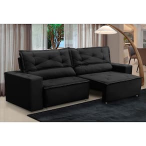 Sofá Retrátil e Reclinável 3 lugares com Molas 2,00m Laura Suede Preto Madelina