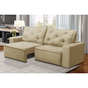 Sofá Retrátil e Reclinável 3 lugares com Molas 1,80m Alana Suede Bege Madelina