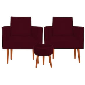 Kit 02 Poltronas Luxo Decorativas Nina E Puff Suede Bordo