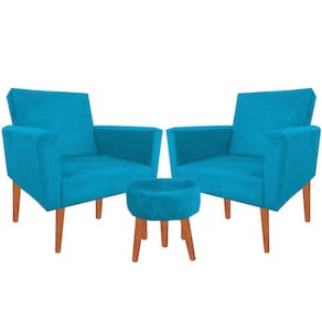 Kit 02 Poltronas Luxo Decorativas Nina E Puff Suede Turquesa