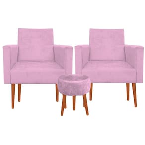 Kit 02 Poltronas Luxo Decorativas Nina E Puff Suede Rosa