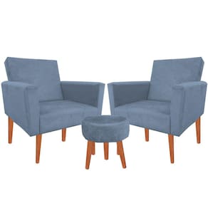 Kit 02 Poltronas Luxo Decorativas Nina E Puff Suede Grafitte