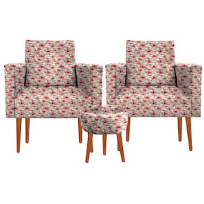 Kit 02 Poltronas Luxo Decorativas Nina E Puff Suede Floral 12