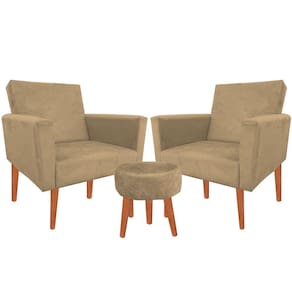 Kit 02 Poltronas Luxo Decorativas Nina E Puff Suede Capuccino