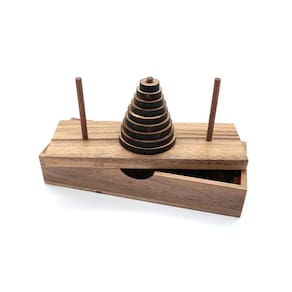 Jogo de tabuleiro de quebra-cabeça BSIRI Tower of Hanoi (9 anéis) Wooden Desi