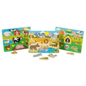 Conjunto de quebra-cabeças de madeira Melissa & Doug World of Animals