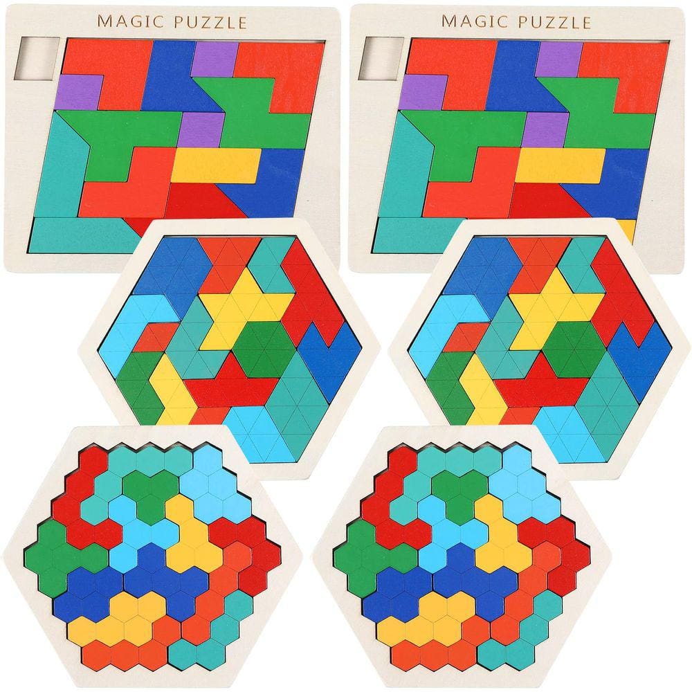 Puzzle Tangram, pacote com 6 unidades, jogo de quebra-cabeças de madeira para crianças e anúncios