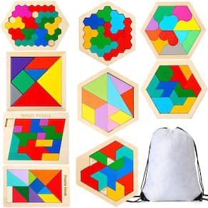 Conjunto de quebra-cabeças hexagonais de madeira Sratte, 9 unidades com bolsa de armazenamento