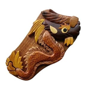 Caixa de quebra-cabeça South Asia Trading Handmade Wooden Dragon 3077