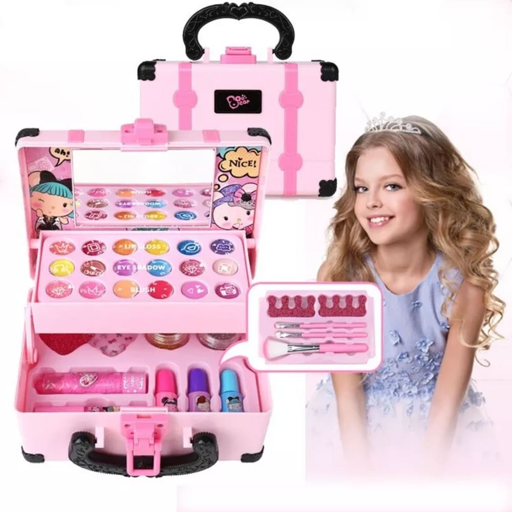 Conjunto de kit de maquiagem infantil com bolsa de cosméticos para meninas