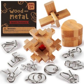 Conjunto de quebra-cabeças Brain Teaser SMALL FISH, metal e madeira, 12 unidades