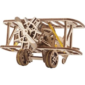 Quebra-cabeça 3D de madeira modelo mecânico mini-biplano UGEARS