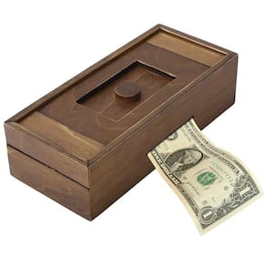 Puzzle Box Vencer Guarde seu dinheiro, compartimento secreto de madeira